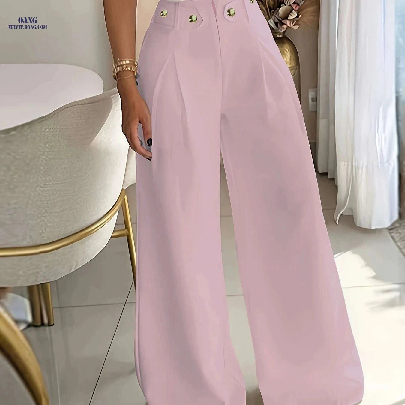 Elegant Women's Wide Leg Trousers - Casual All-Season Pants   OAXG Coffee Brown / XS