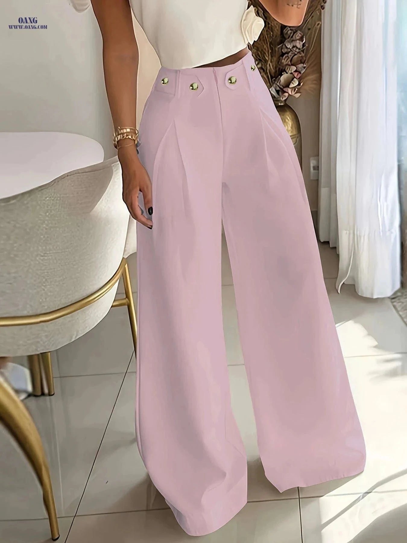 Elegant Women's Wide Leg Trousers - Casual All-Season Pants   OAXG Coffee Brown / XS