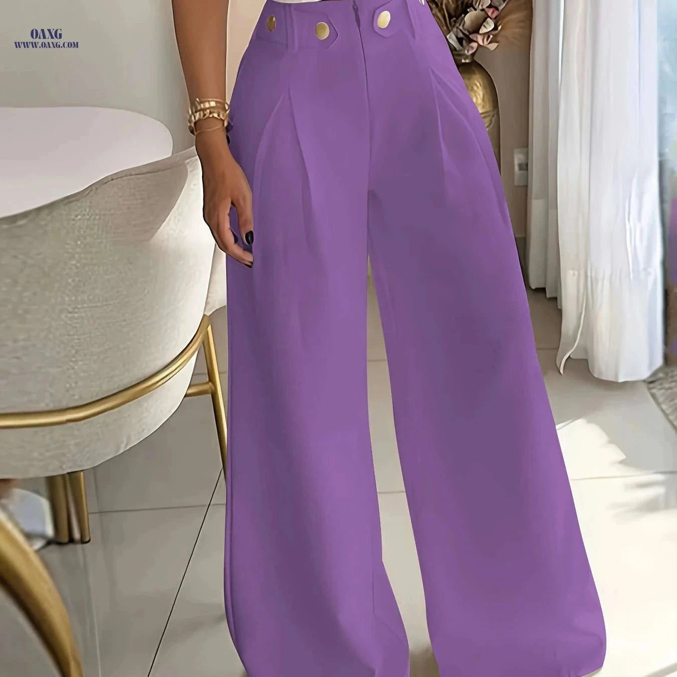 Elegant Women's Wide Leg Trousers - Casual All-Season Pants   OAXG Coffee Brown / XS