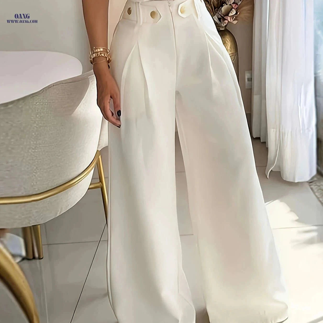 Elegant Women's Wide Leg Trousers - Casual All-Season Pants   OAXG Coffee Brown / XS