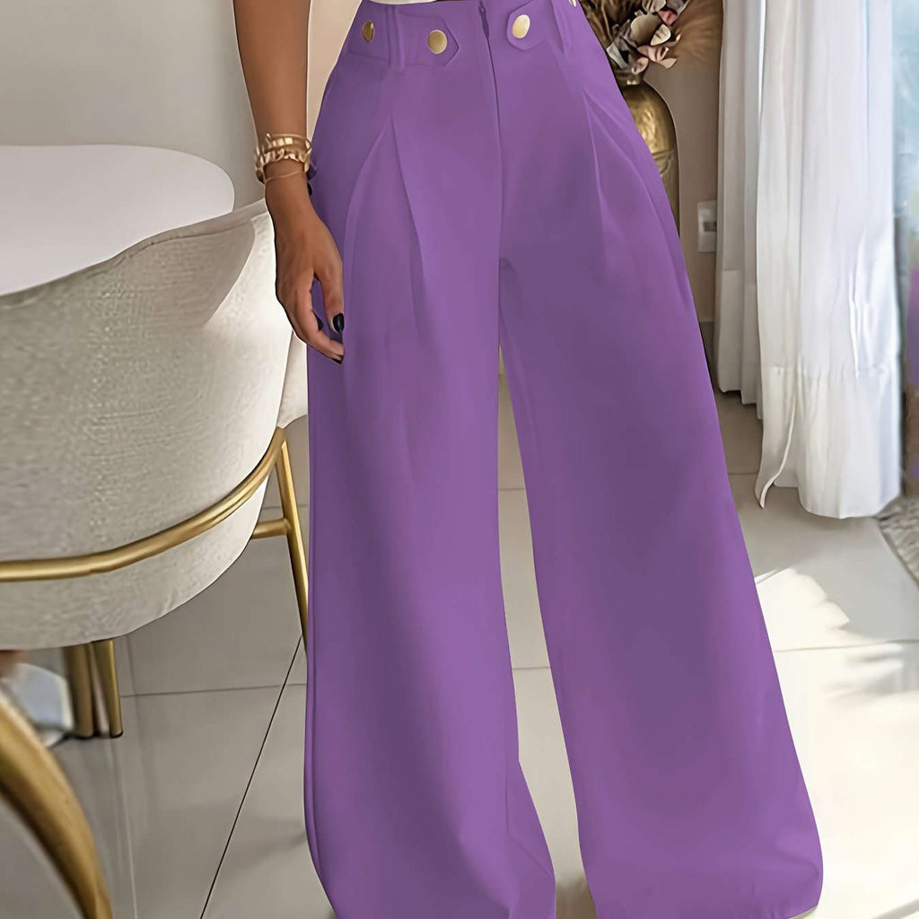 Elegant Women's Wide Leg Trousers - Casual All-Season Pants   OAXG Coffee Brown / XS