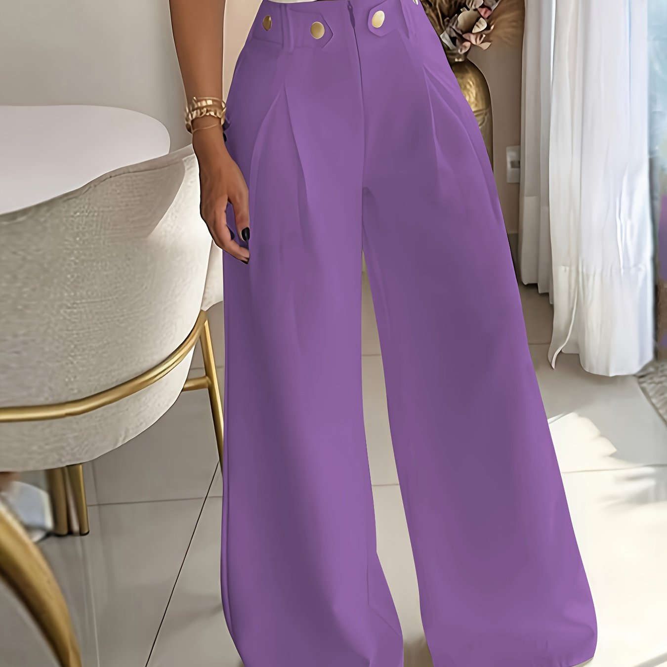 Elegant Women's Wide Leg Trousers - Casual All-Season Pants   OAXG Coffee Brown / XS