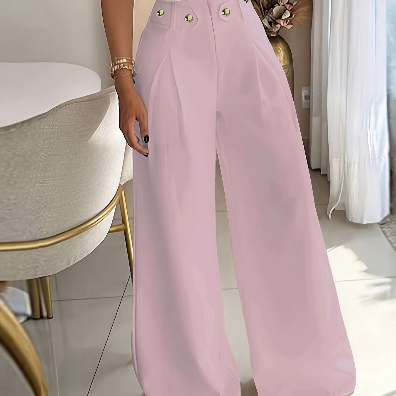 Elegant Women's Wide Leg Trousers - Casual All-Season Pants   OAXG Coffee Brown / XS