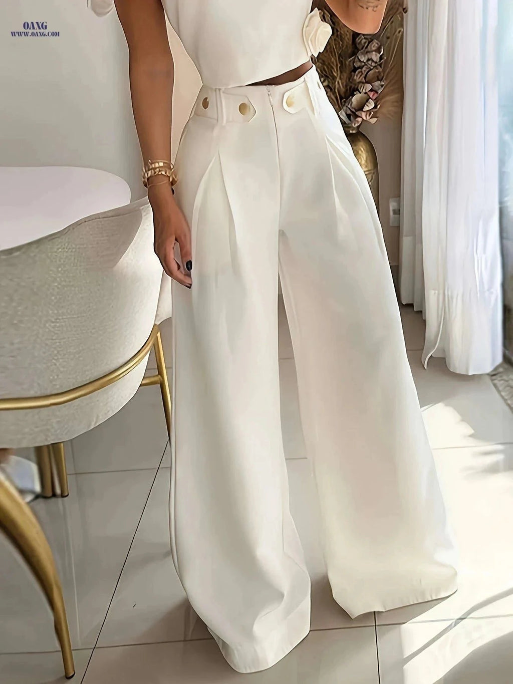 Elegant Women's Wide Leg Trousers - Casual All-Season Pants   OAXG Coffee Brown / XS