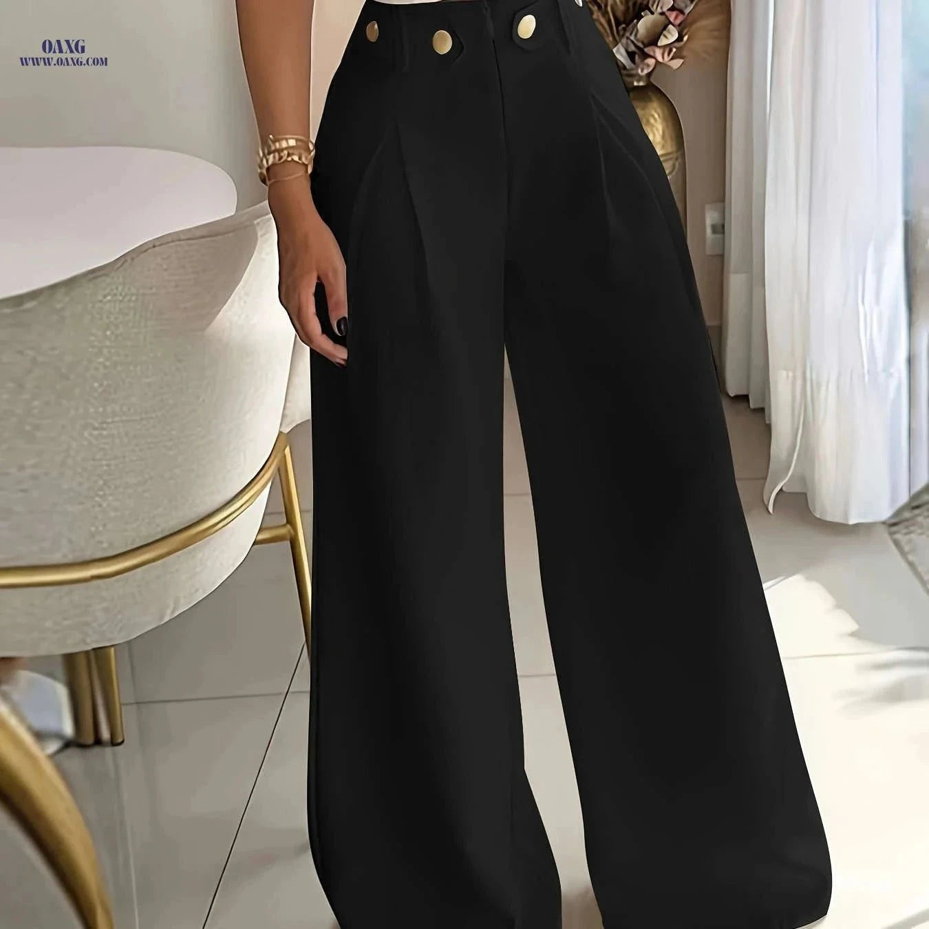 Elegant Women's Wide Leg Trousers - Casual All-Season Pants   OAXG Coffee Brown / XS