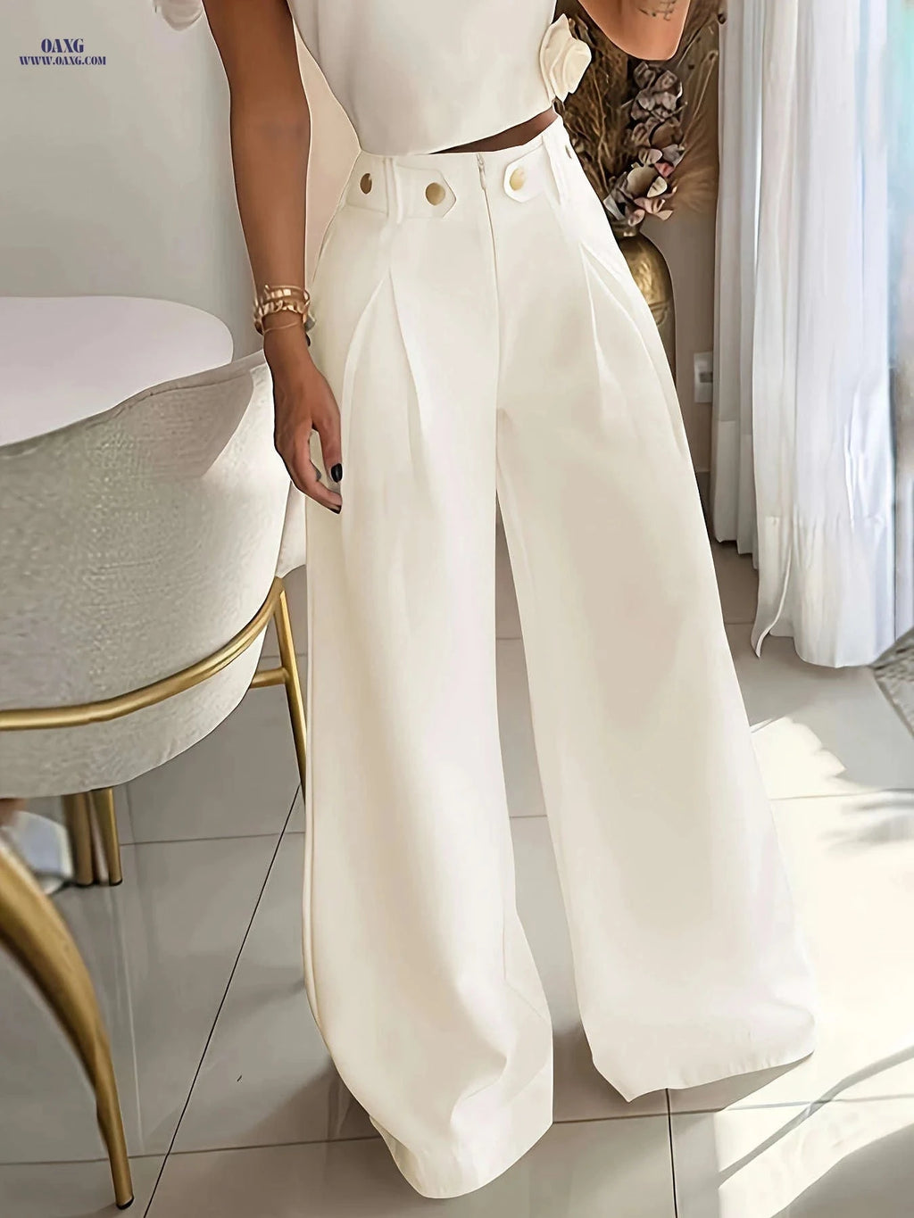 Elegant Women's Wide Leg Trousers - Casual All-Season Pants   OAXG 