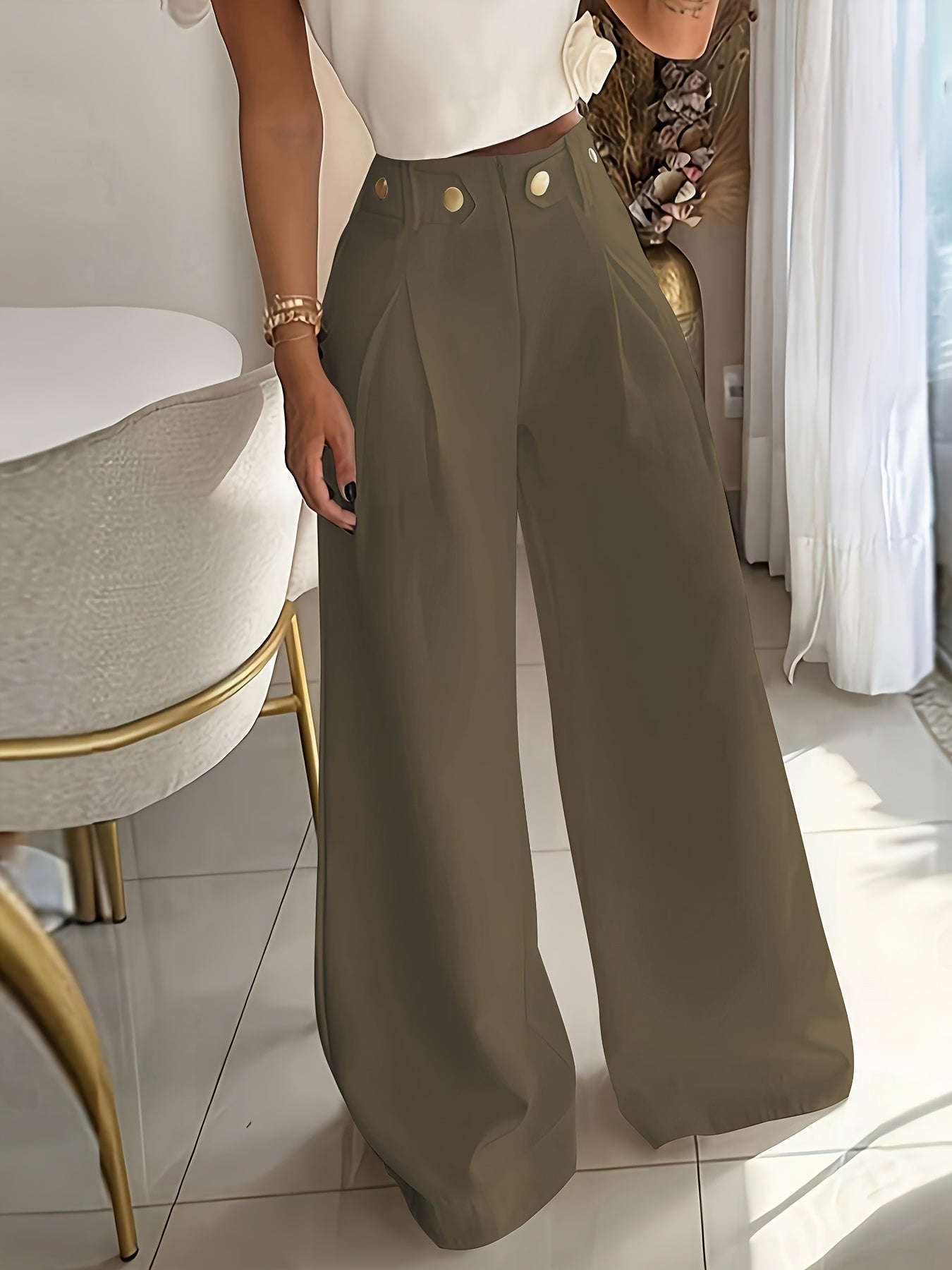 Elegant Women's Wide Leg Trousers - Casual All-Season Pants   OAXG 