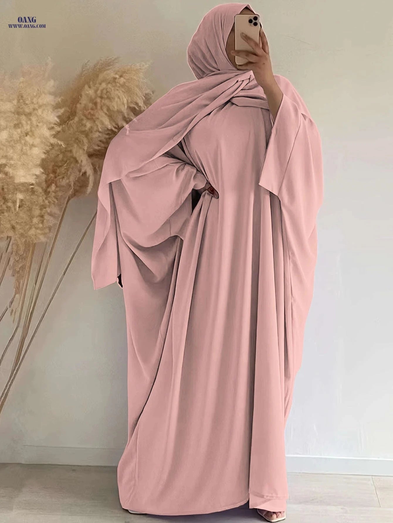 Elegant Women's Wide-Sleeve Abaya Dress - Solid Color Casual Style   OAXG 