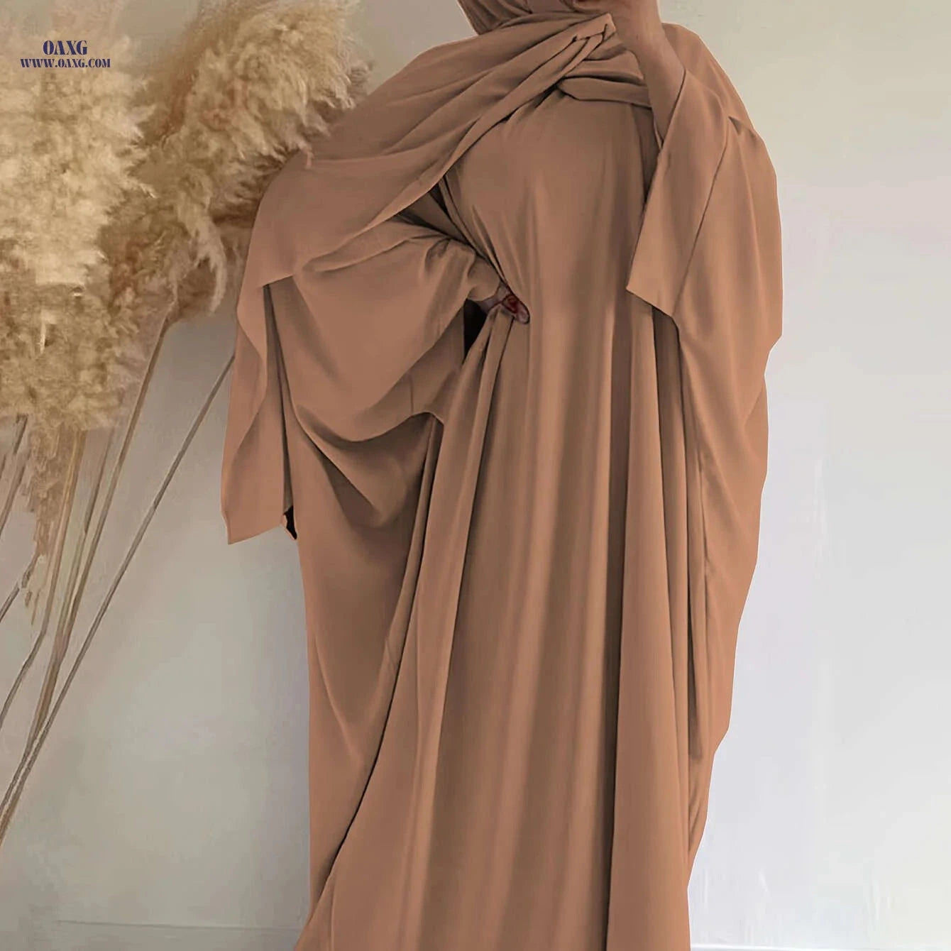 Elegant Women's Wide-Sleeve Abaya Dress - Solid Color Casual Style   OAXG 