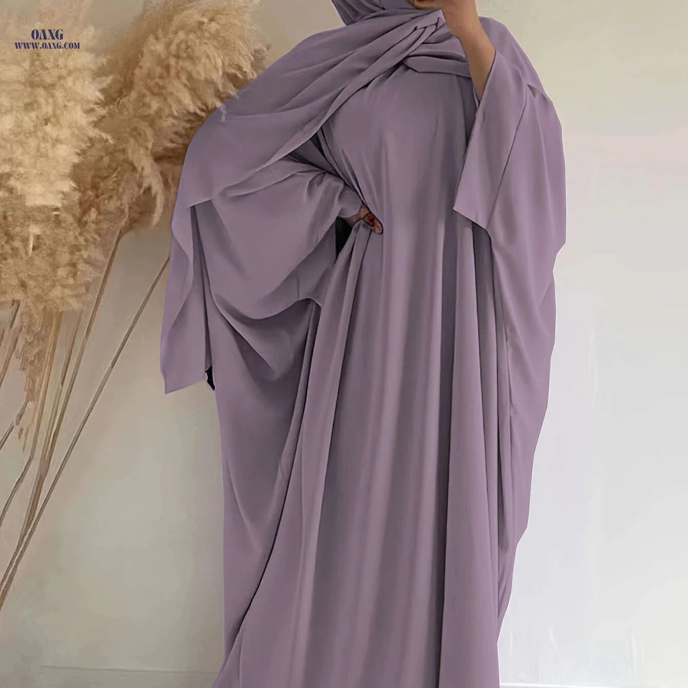 Elegant Women's Wide-Sleeve Abaya Dress - Solid Color Casual Style   OAXG Deep Sky Blue / Asian One-size