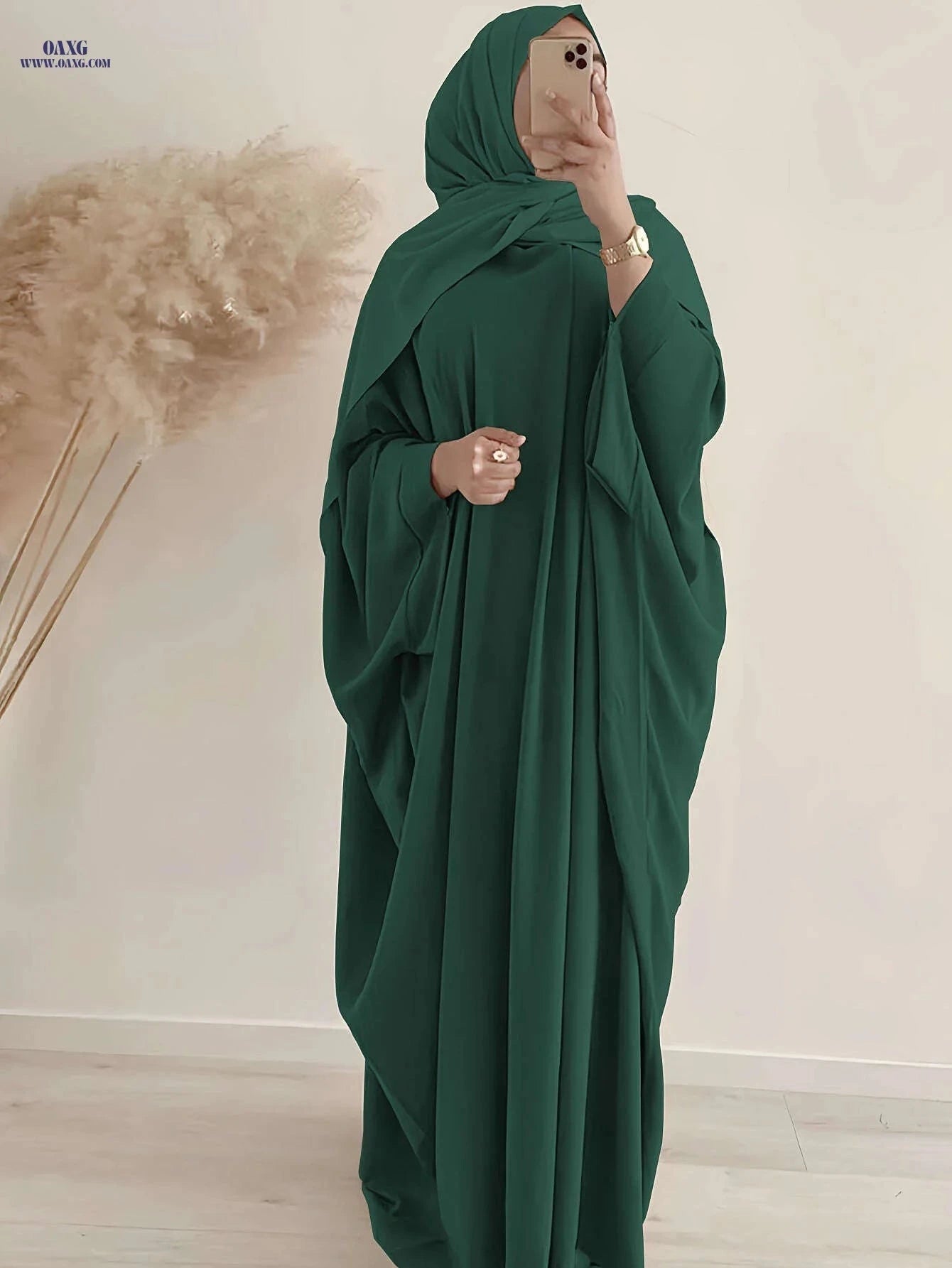 Elegant Women's Wide-Sleeve Abaya Dress - Solid Color Casual Style   OAXG Deep Sky Blue / Asian One-size