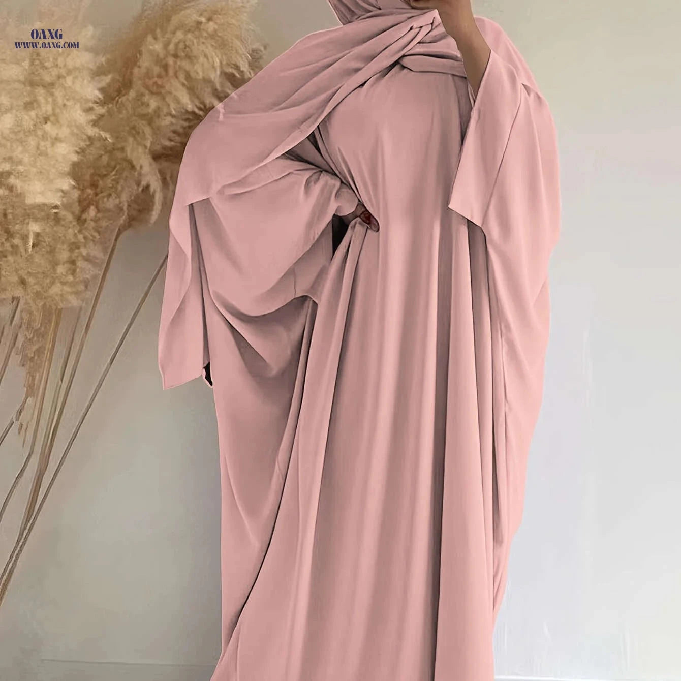 Elegant Women's Wide-Sleeve Abaya Dress - Solid Color Casual Style   OAXG 