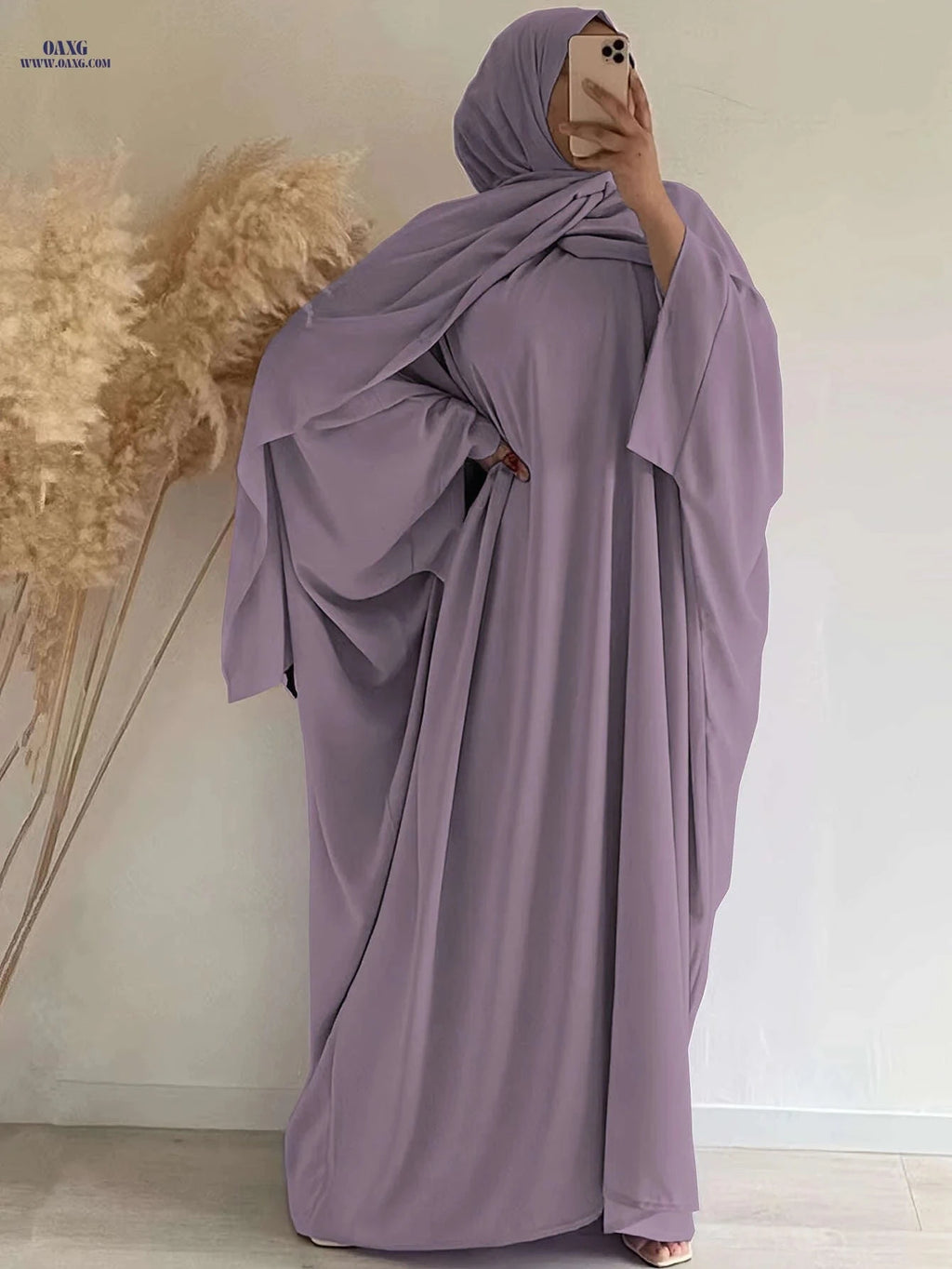 Elegant Women's Wide-Sleeve Abaya Dress - Solid Color Casual Style   OAXG 