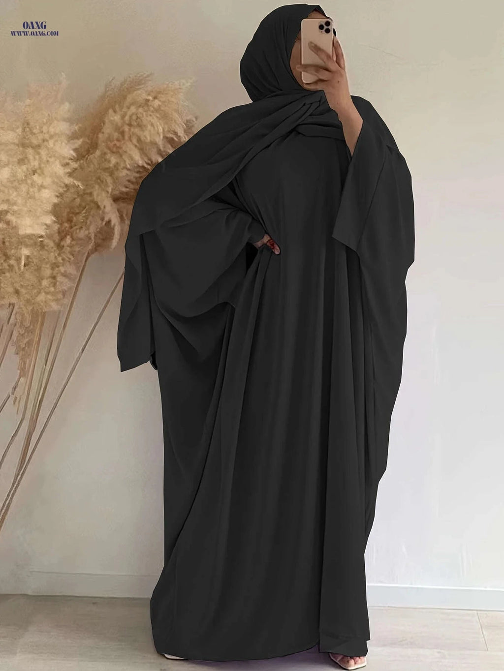 Elegant Women's Wide-Sleeve Abaya Dress - Solid Color Casual Style   OAXG 