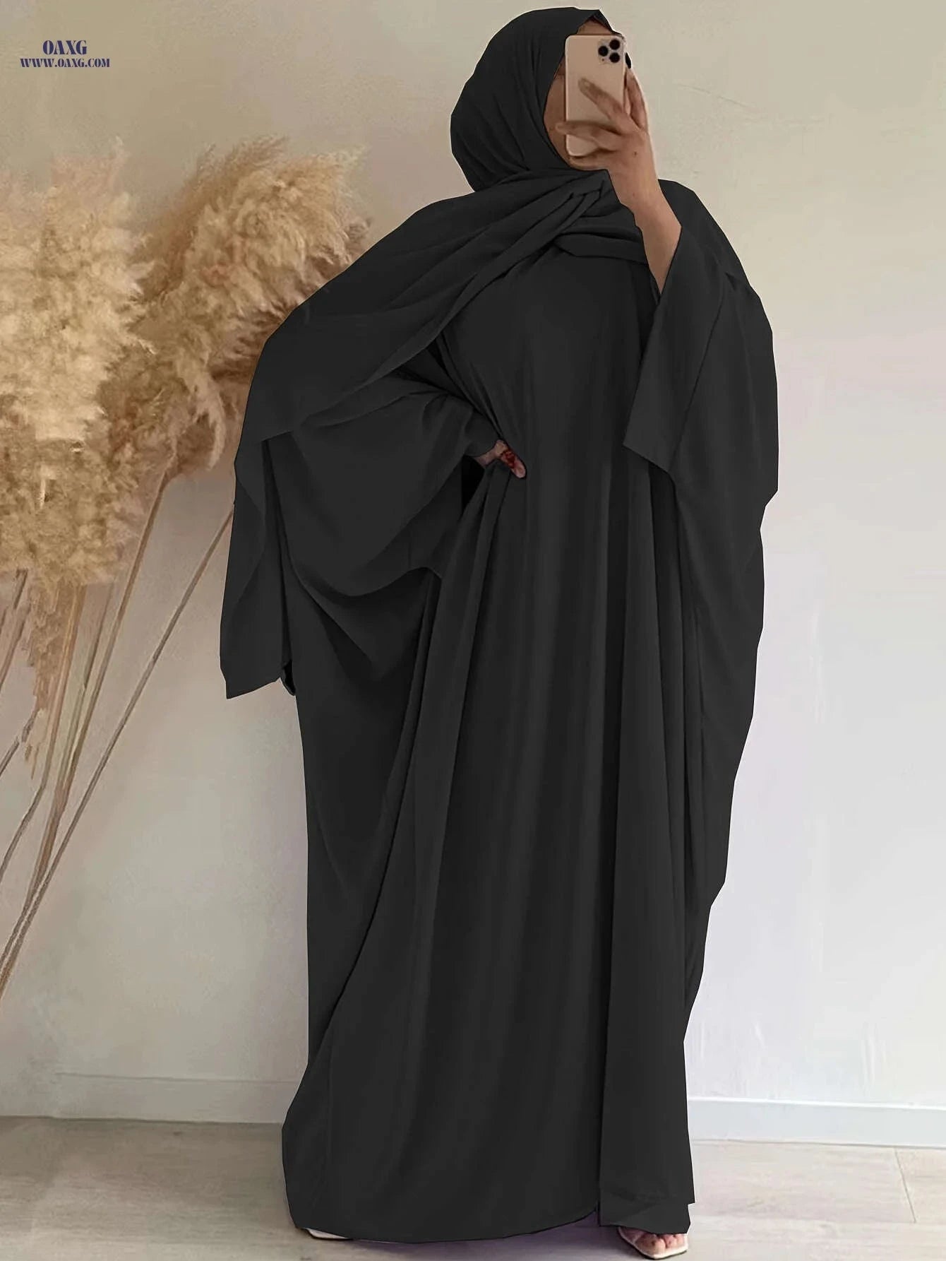 Elegant Women's Wide-Sleeve Abaya Dress - Solid Color Casual Style   OAXG 