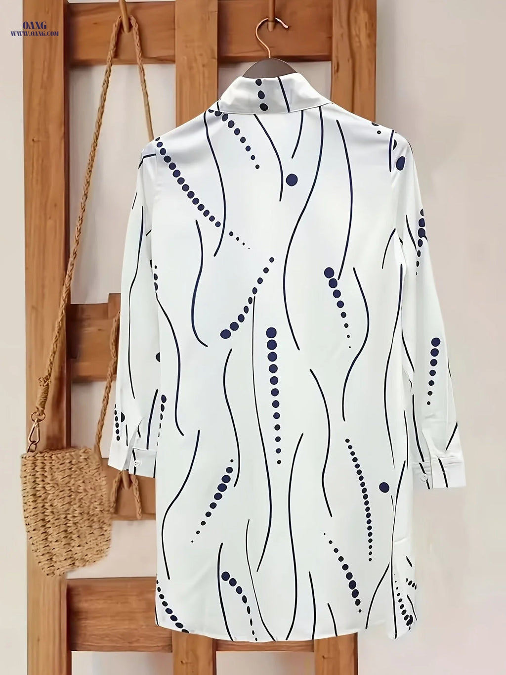 Elegant Women's Mid-Length Long-Sleeve Blouse Dress   OAXG Mixed colors / S