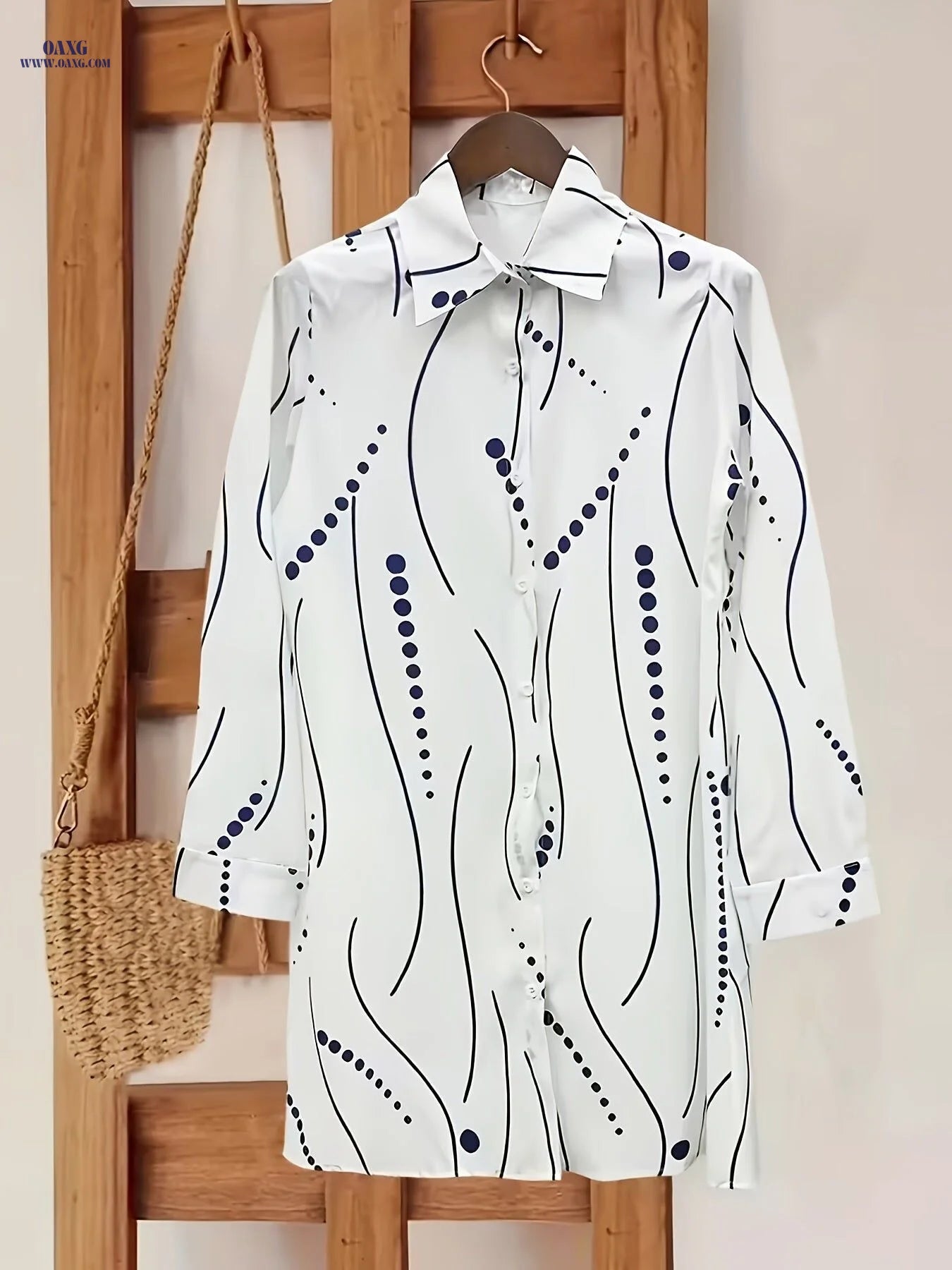 Elegant Women's Mid-Length Long-Sleeve Blouse Dress   OAXG Mixed colors / S