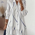 Elegant Women's Mid-Length Long-Sleeve Blouse Dress   OAXG Mixed colors / S