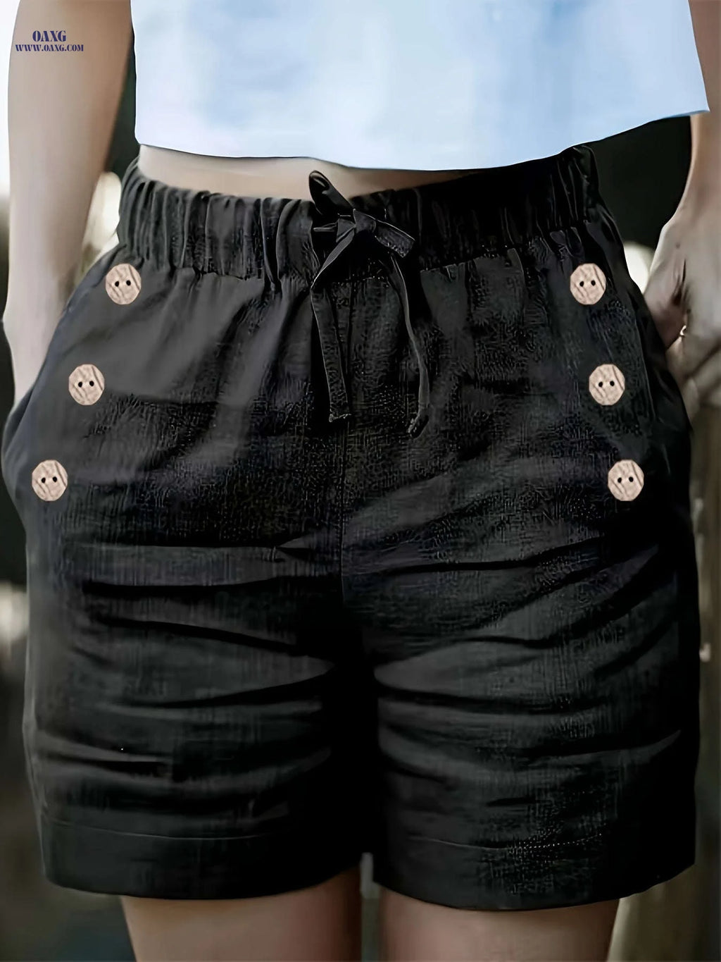 Elegant Women's Solid Color Shorts with Pockets - Summer Style   OAXG 