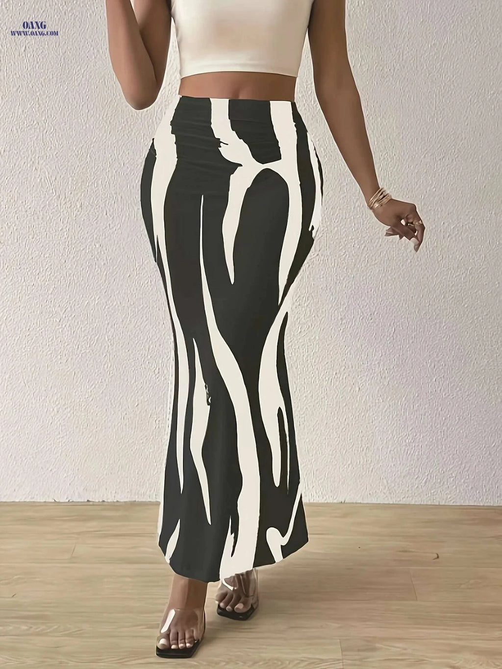 Elegant Zebra Print High-Waisted Mermaid Skirt for Women - Slim Fit   OAXG 