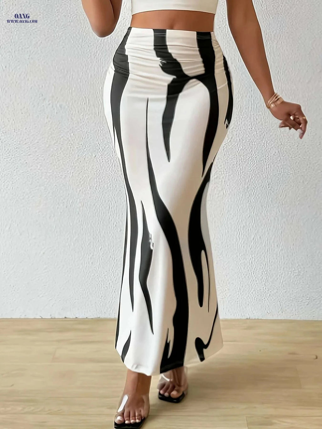 Elegant Zebra Print High-Waisted Mermaid Skirt for Women - Slim Fit   OAXG Coffee color / S