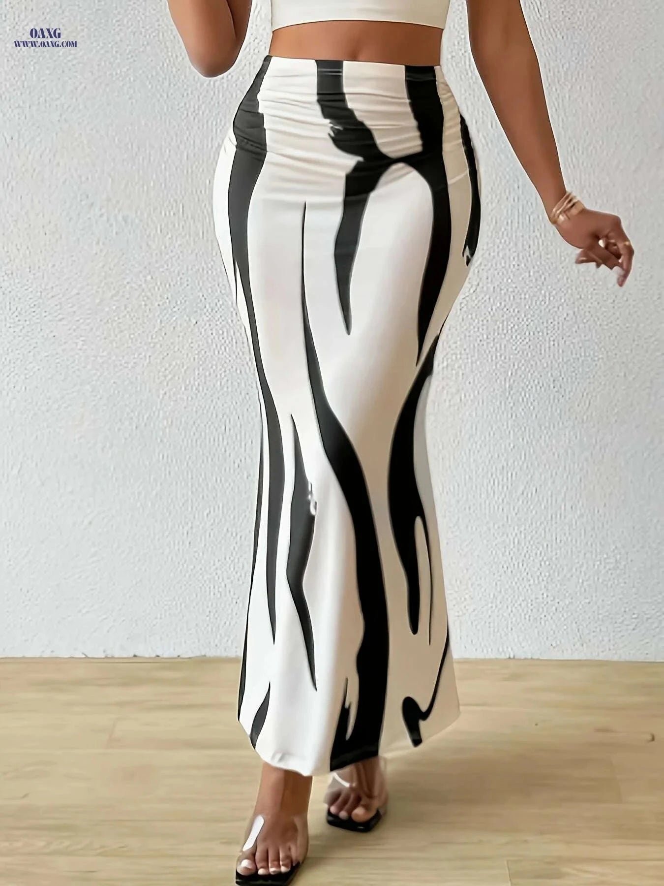 Elegant Zebra Print High-Waisted Mermaid Skirt for Women - Slim Fit   OAXG Coffee color / S