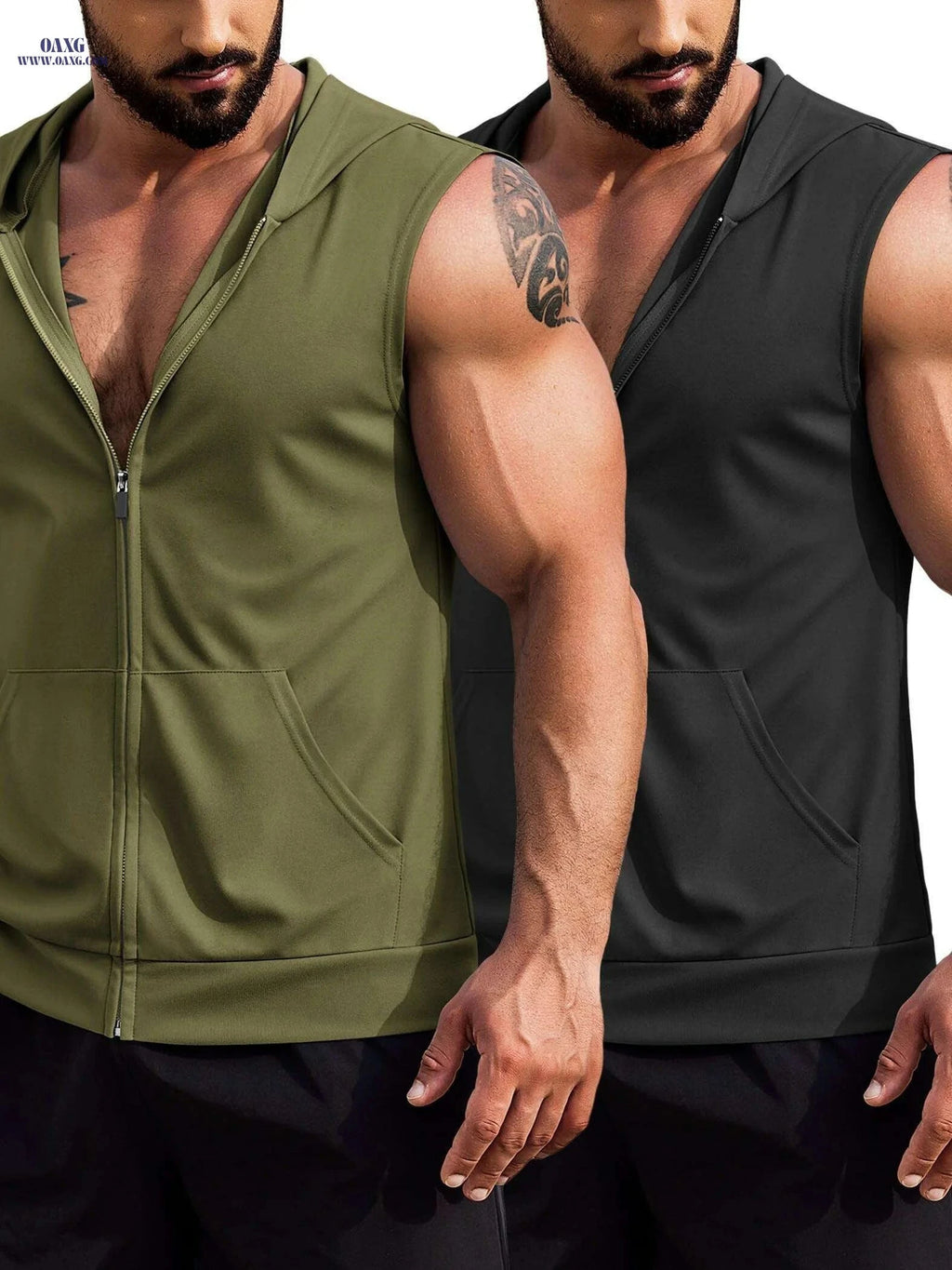 ELESOL Men's Hooded Workout Tank Top - Sleeveless Gym Shirts 2 Pack   OAXG 