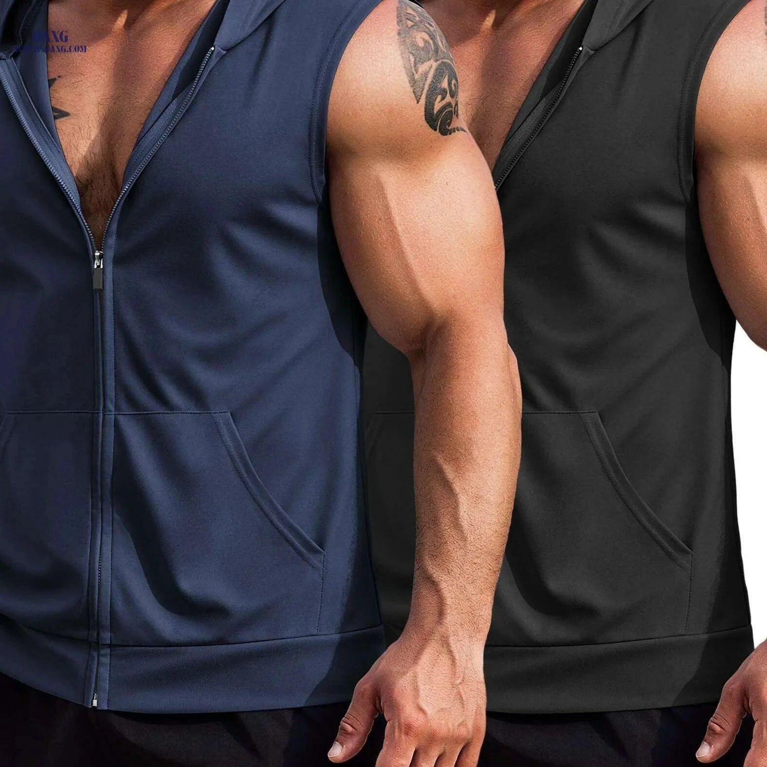 ELESOL Men's Hooded Workout Tank Top - Sleeveless Gym Shirts 2 Pack   OAXG 