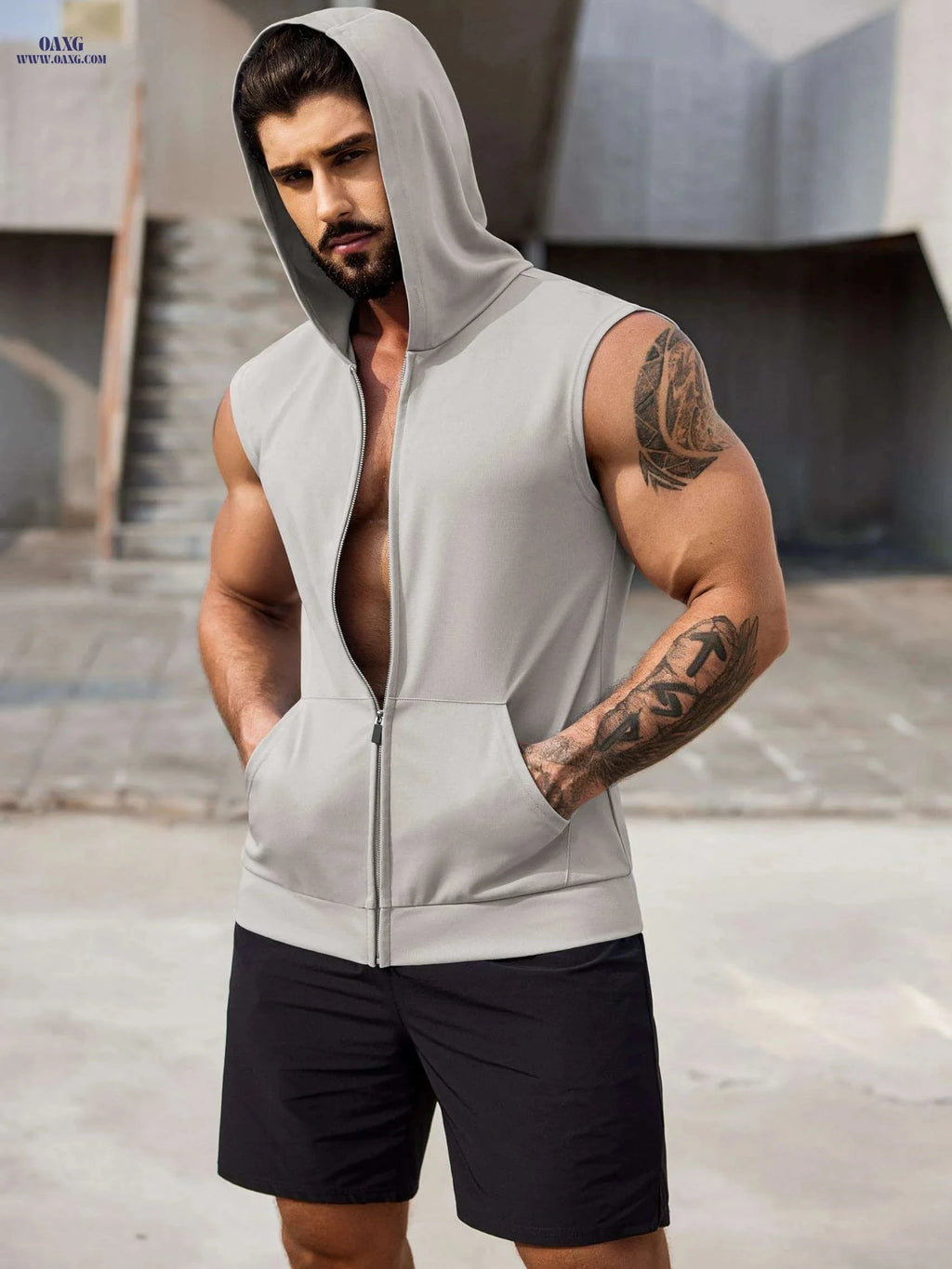 ELESOL Men's Hooded Workout Tank Top - Sleeveless Gym Shirts 2 Pack   OAXG 