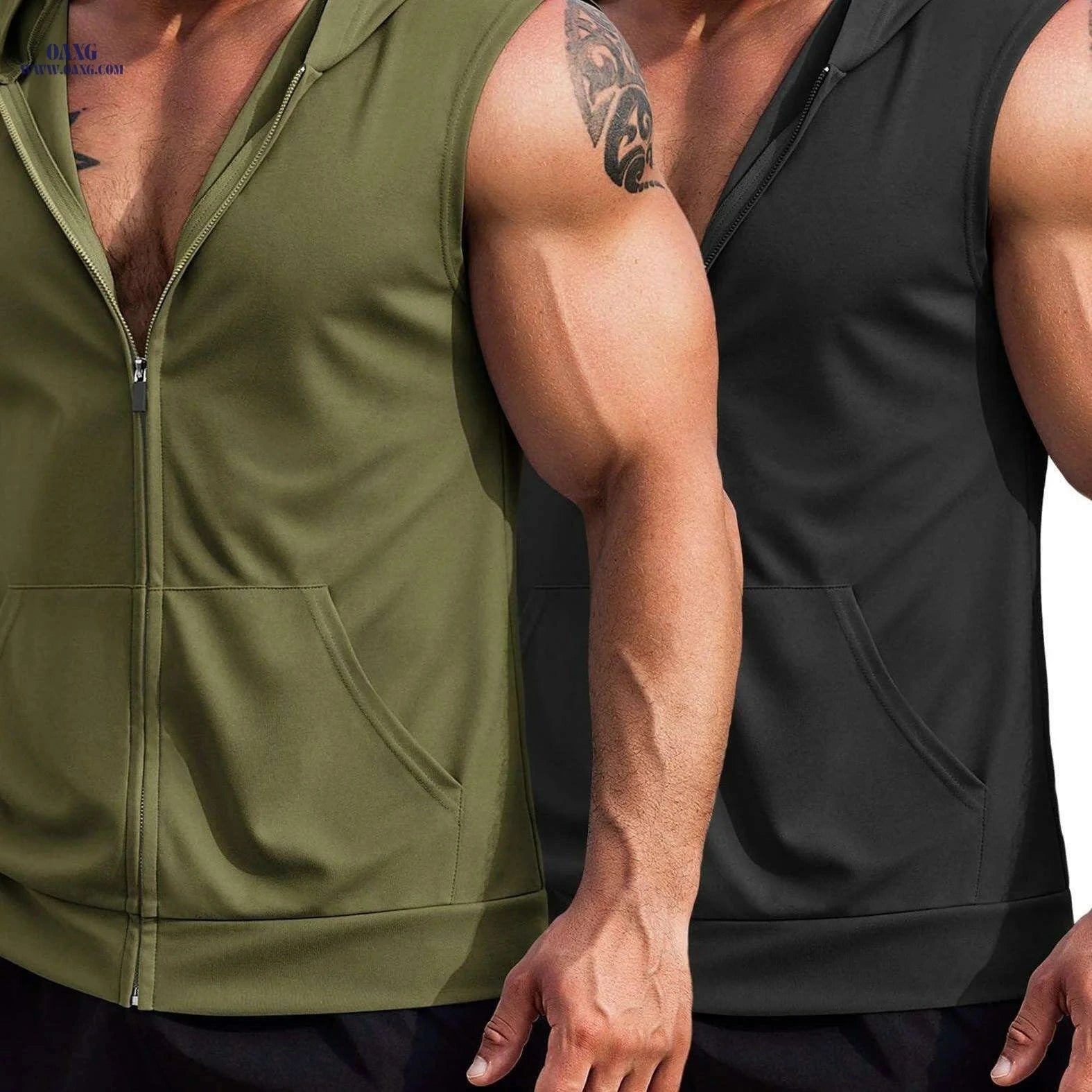 ELESOL Men's Hooded Workout Tank Top - Sleeveless Gym Shirts 2 Pack   OAXG 