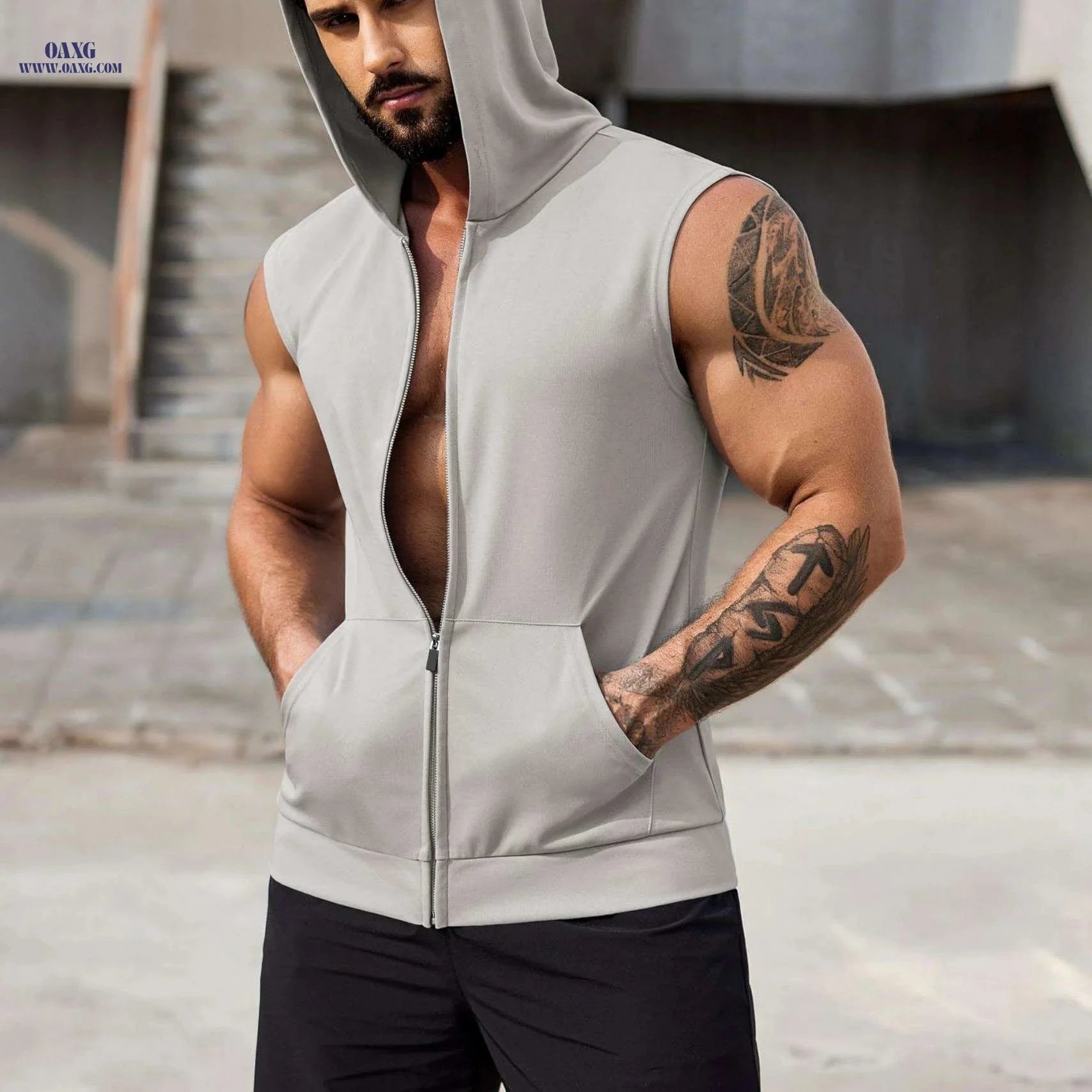 ELESOL Men's Hooded Workout Tank Top - Sleeveless Gym Shirts 2 Pack   OAXG White / S