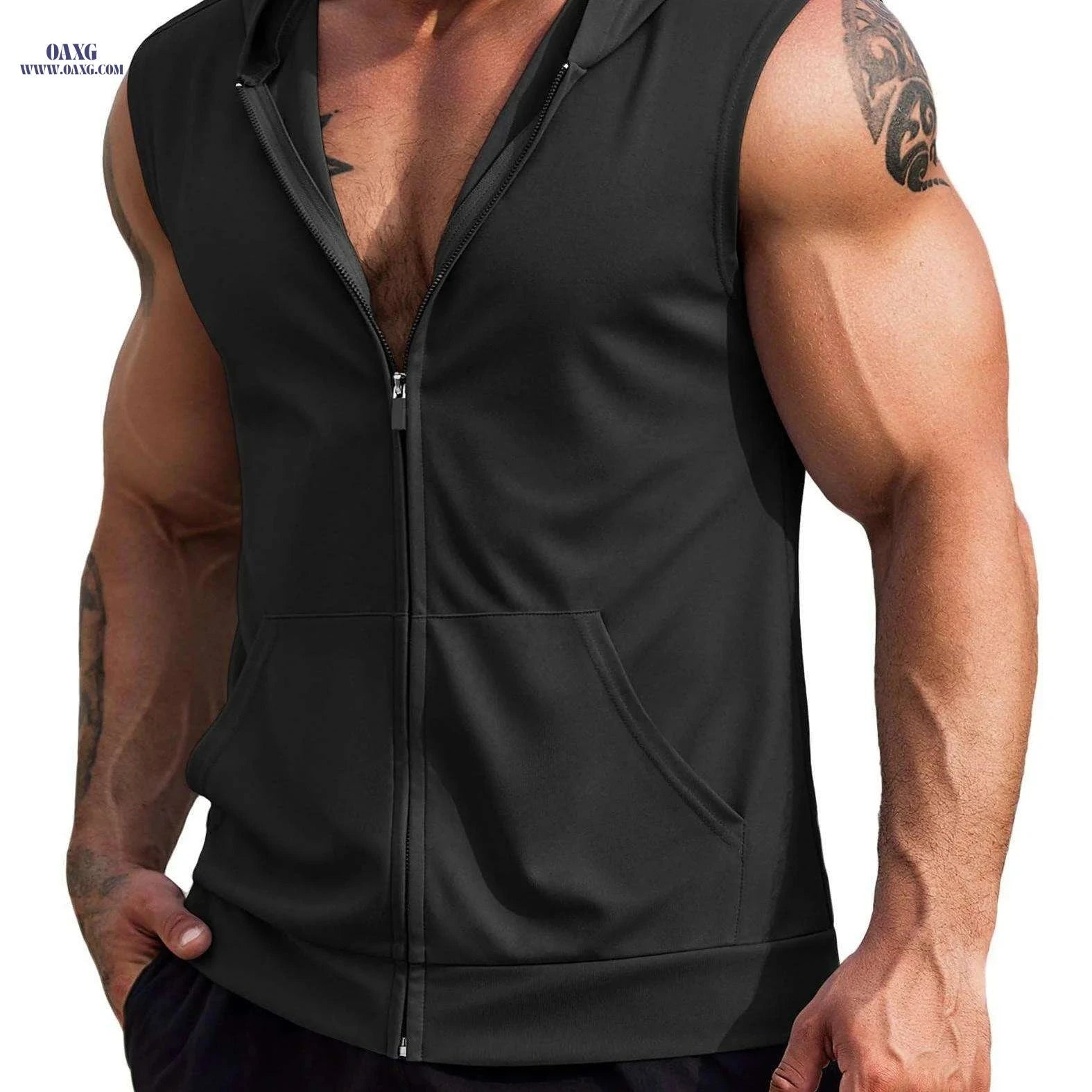 ELESOL Men's Hooded Workout Tank Top - Sleeveless Gym Shirts 2 Pack   OAXG White / S