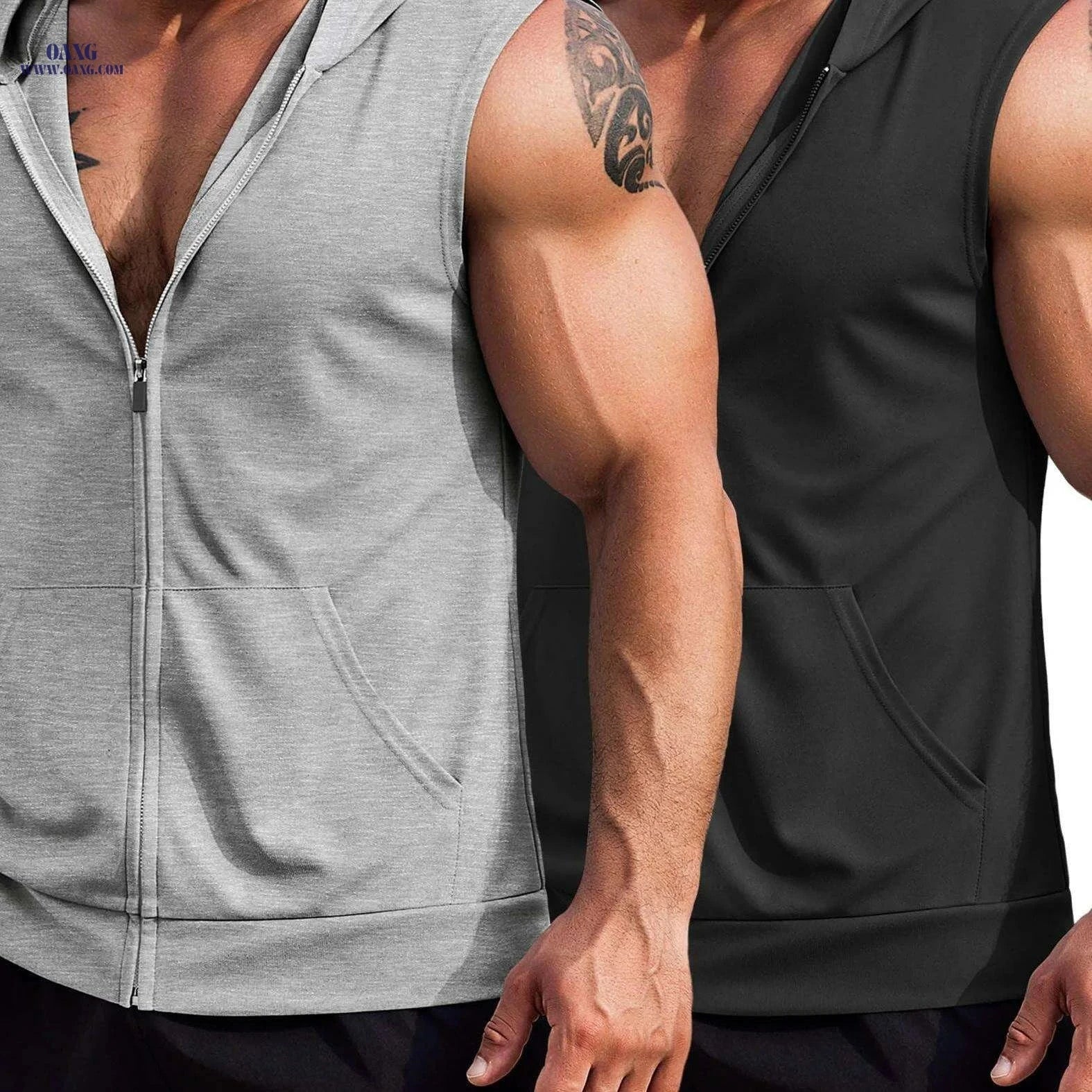ELESOL Men's Hooded Workout Tank Top - Sleeveless Gym Shirts 2 Pack   OAXG White / S