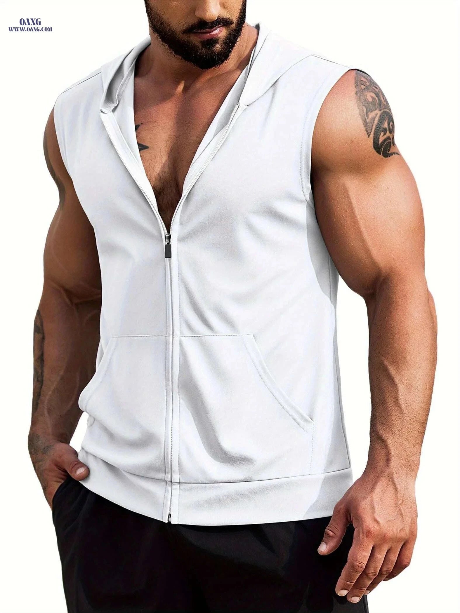 ELESOL Men's Hooded Workout Tank Top - Sleeveless Gym Shirts 2 Pack   OAXG White / S