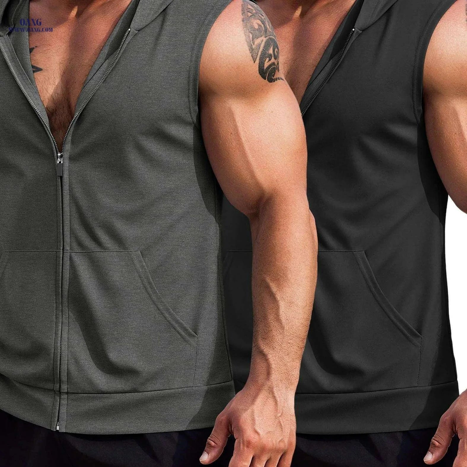 ELESOL Men's Hooded Workout Tank Top - Sleeveless Gym Shirts 2 Pack   OAXG White / S