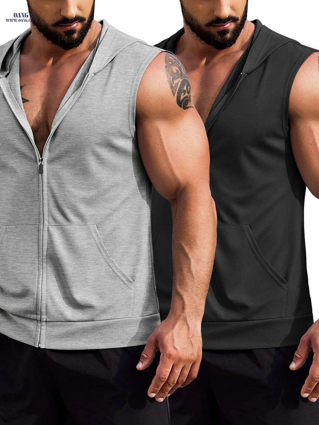 ELESOL Men's Hooded Workout Tank Top - Sleeveless Gym Shirts 2 Pack   OAXG 