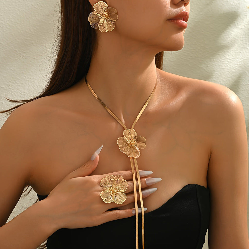 Ensemble Bijoux Élégant 4pcs - Collier, Boucles d'Oreilles, Anneau   OAXG 