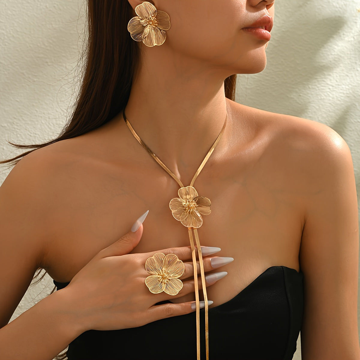 Ensemble Bijoux Élégant 4pcs - Collier, Boucles d'Oreilles, Anneau   OAXG 