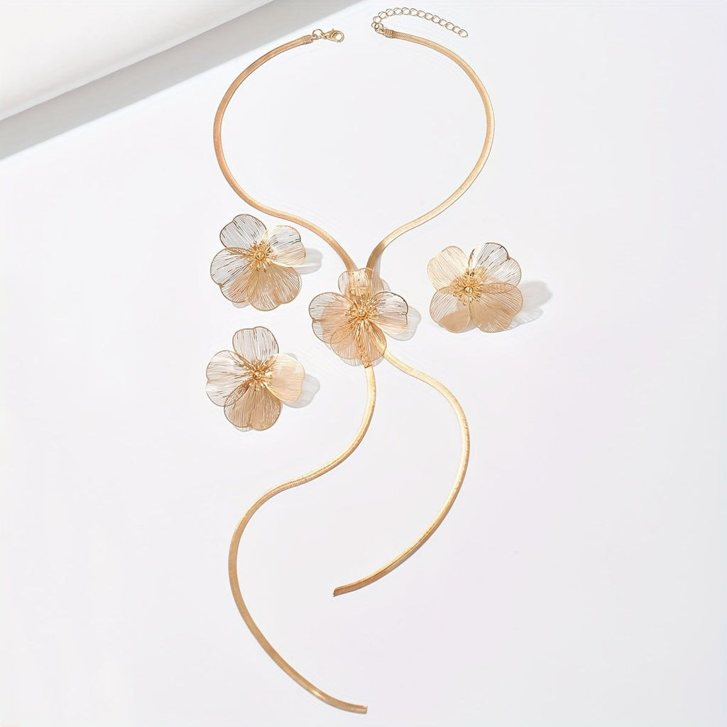 Ensemble Bijoux Élégant 4pcs - Collier, Boucles d'Oreilles, Anneau   OAXG Golden