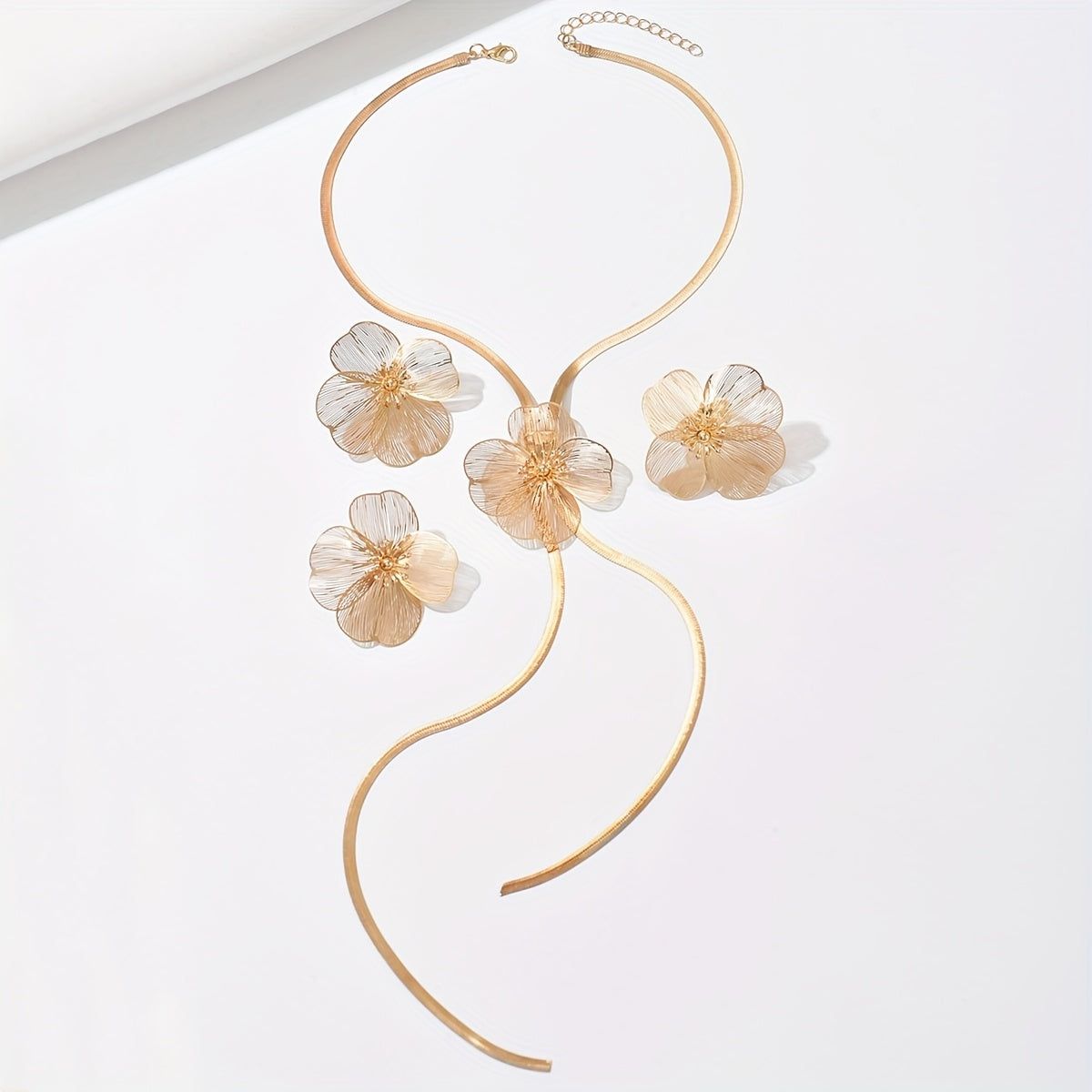 Ensemble Bijoux Élégant 4pcs - Collier, Boucles d'Oreilles, Anneau   OAXG Golden