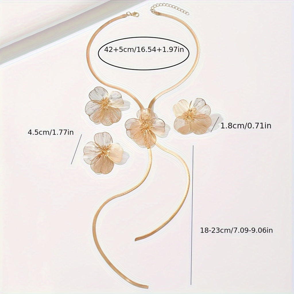 Ensemble Bijoux Élégant 4pcs - Collier, Boucles d'Oreilles, Anneau   OAXG Golden