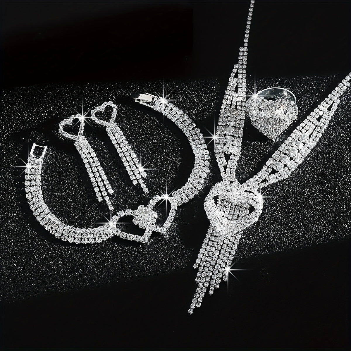 Ensemble Bijoux Mariage Luxe - Collier, Bracelet, Boucles d'Oreilles   OAXG Silvery
