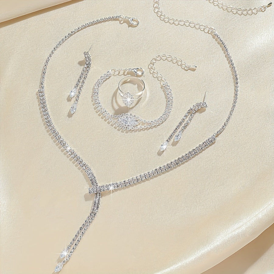 Ensemble Boucles d'Oreilles et Collier Teardrop – Avec Strass Éclatants   OAXG 