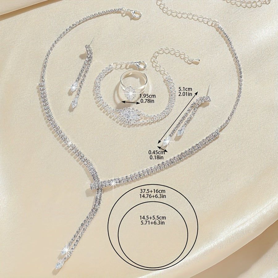 Ensemble Boucles d'Oreilles et Collier Teardrop – Avec Strass Éclatants   OAXG Silvery