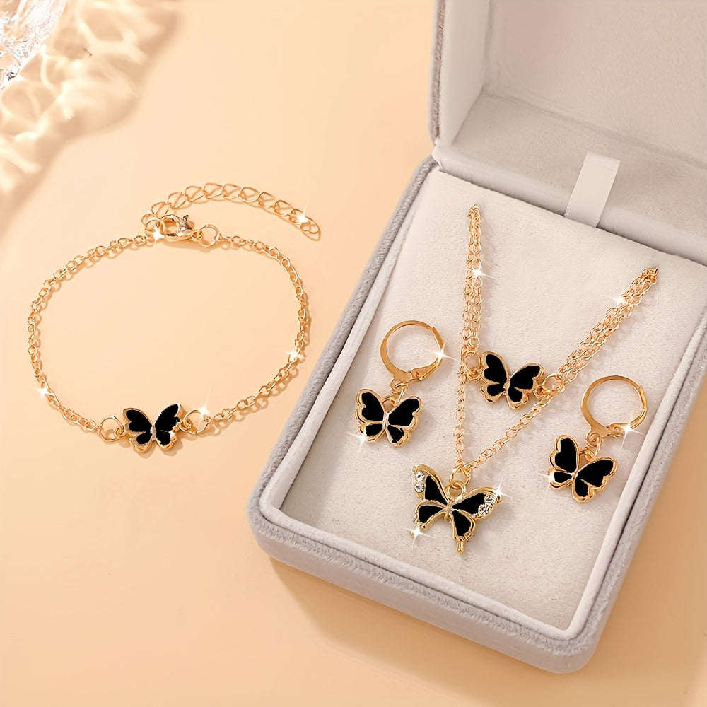 Ensemble de Bijoux Carrés pour Femmes - Collier, Bague et Boucles d'Oreilles   OAXG Black