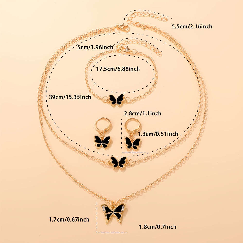 Ensemble de Bijoux Carrés pour Femmes - Collier, Bague et Boucles d'Oreilles   OAXG Black