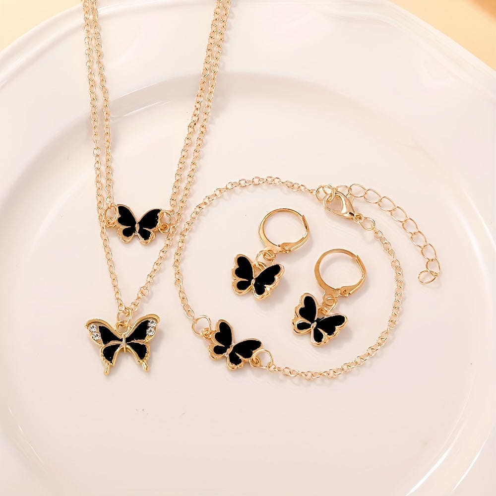Ensemble de Bijoux Carrés pour Femmes - Collier, Bague et Boucles d'Oreilles   OAXG Black