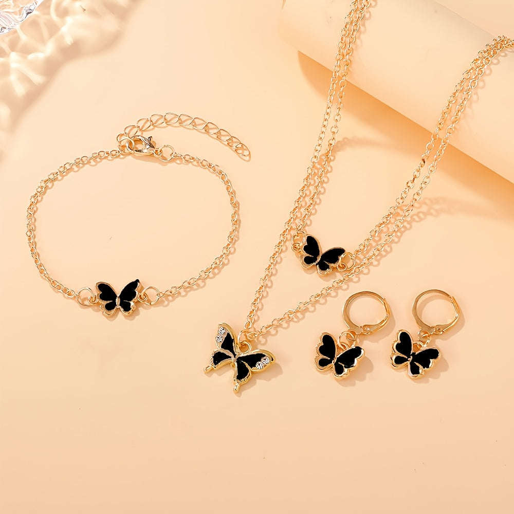 Ensemble de Bijoux Carrés pour Femmes - Collier, Bague et Boucles d'Oreilles   OAXG Black