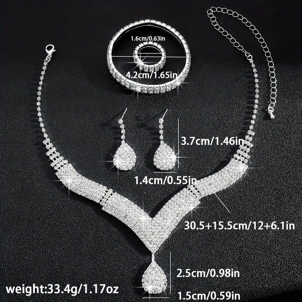 Ensemble de Bijoux de Mariée Luxe - Collier, Bracelet, Bague, Boucles d'Oreilles   OAXG Silvery