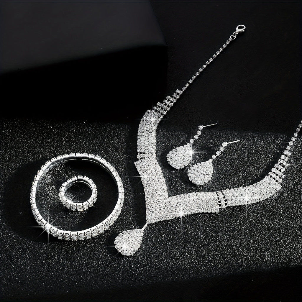 Ensemble de Bijoux de Mariée Luxe - Collier, Bracelet, Bague, Boucles d'Oreilles   OAXG Silvery